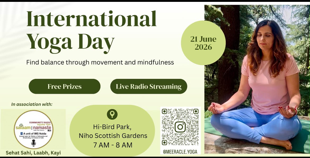 International Yoga Day 2026 event poster for Meeracle Yoga